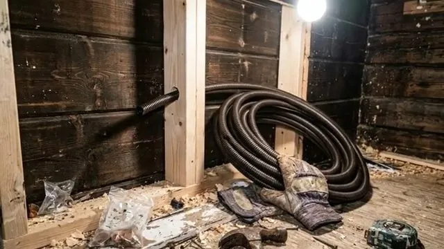 Coiled foam pipe insulation in a basement