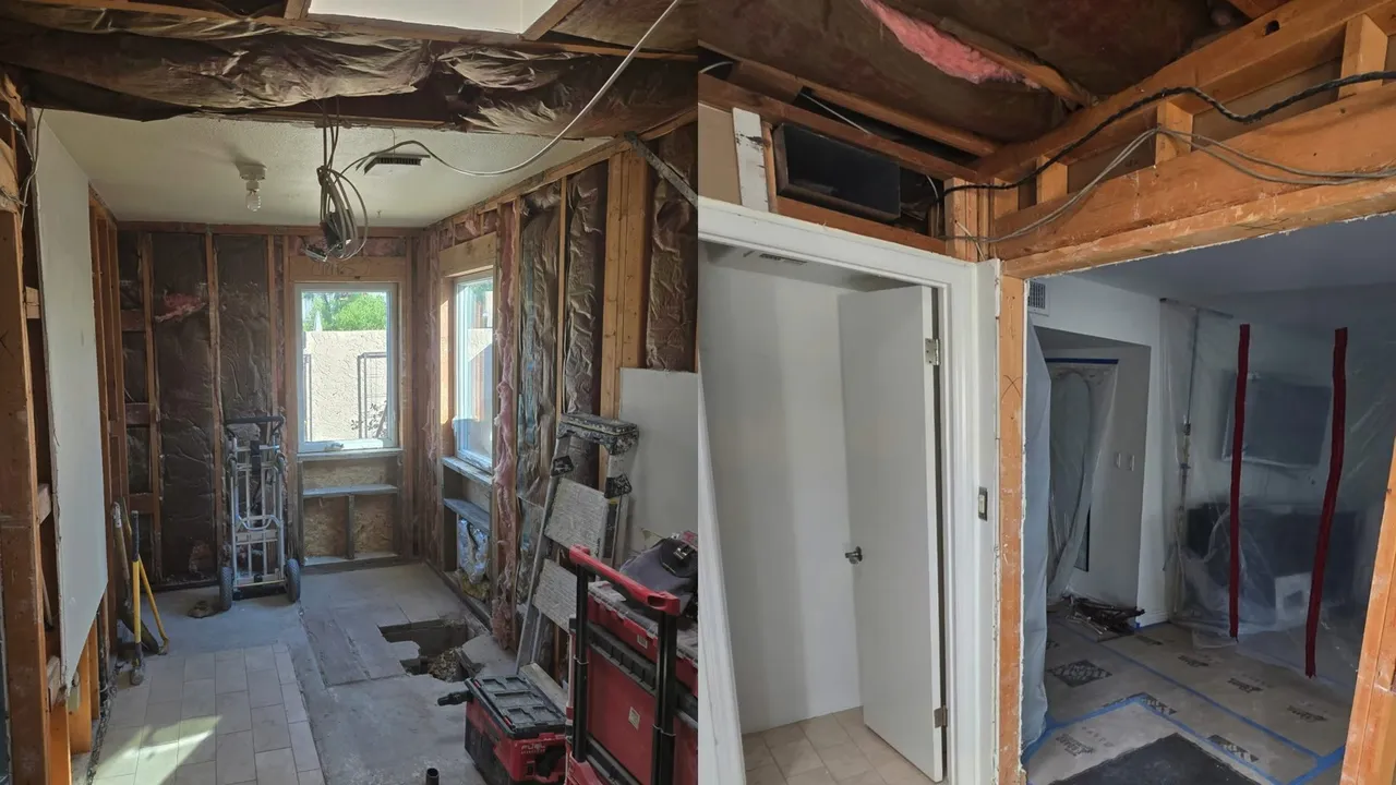 Framed bathroom with exposed plumbing before drywall