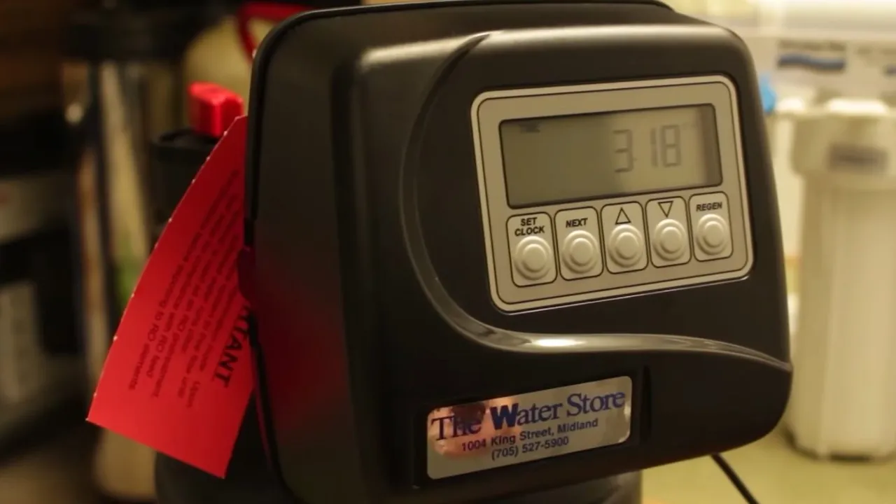 Close-up of a water softener control head